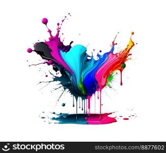 Abstract illustration of multicolor ink splash on white background. Color ink splash. Color ink explosion. 3D illustration.