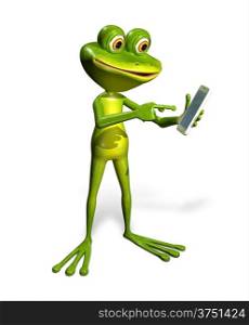 abstract illustration of the green frog with a smartphone