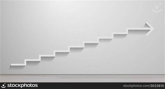 abstract illustration of white stairs on an empty wall leading to an arrow, eps10 vector. White Stairs Arrow