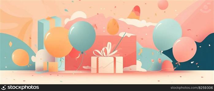 Abstract illustration pastel color birthday theme Birthday Banner concept. Generative AI.