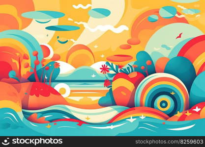 Abstract illustration Summer day theme. Vivid colors. Generative AI.