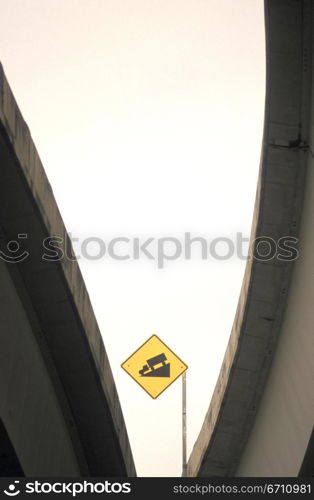 Abstract image of a bridge and a sign