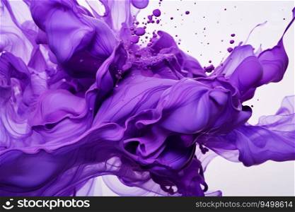 Abstract image of a purple ink swirl in water is isolated on a white background. The swirling ink creates a beautiful and mesmerizing pattern. Generative AI