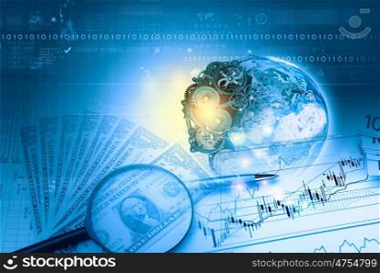 Abstract image planet earth on background of business devices. Elements of this image are furnished by NASA. Business theme