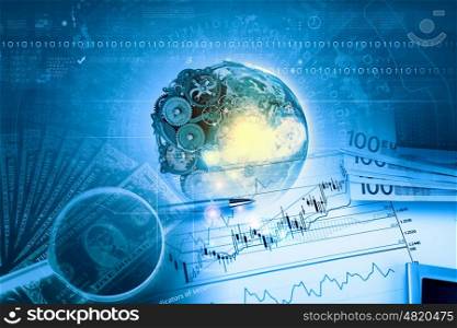 Abstract image planet earth on background of business devices. Elements of this image are furnished by NASA. Business theme