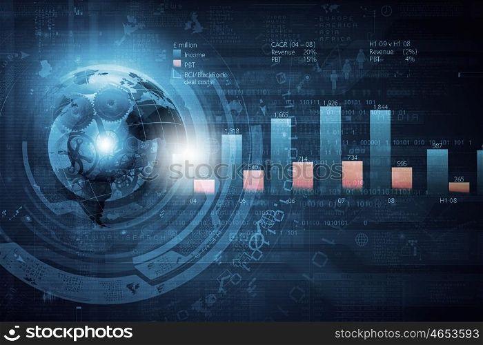 Abstract image planet earth on background of business devices. Business theme