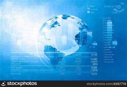 Abstract image planet earth on background of business devices. Business theme