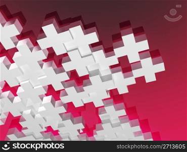 Abstract image with white plus symbols on red background