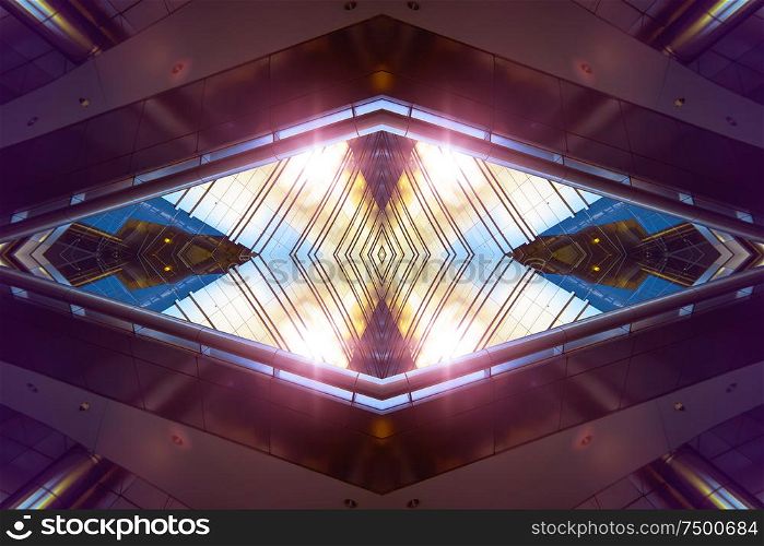 Abstract images flip effect of contemporary steel skyscraper .