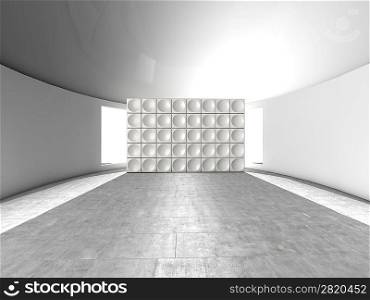 Abstract indoor futuristic indoor with acoustic wall with circles