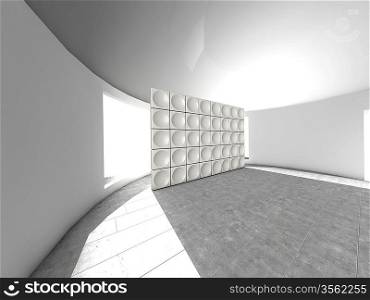 Abstract indoor futuristic indoor with acoustic wall with circles