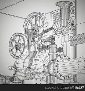 Abstract industrial, technology background. Gears outlines, engineering, factory. Abstract industrial, technology background. Gears outlines