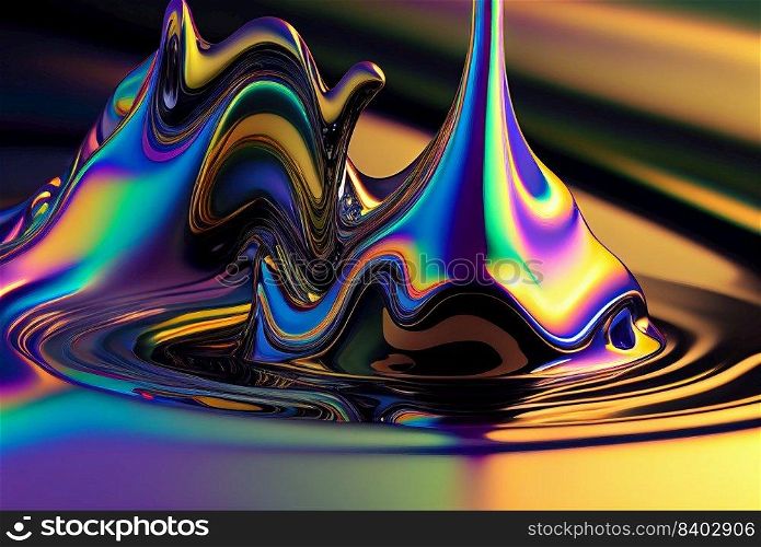 Abstract iridescent fluid metallic liquid shine background, holographic futuristic, generative ai
