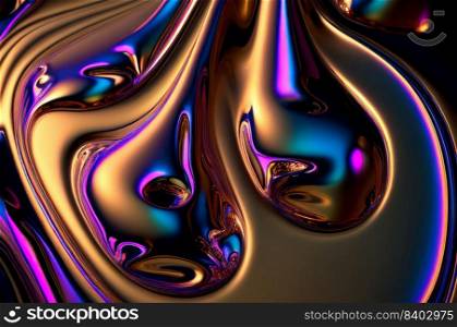 Abstract iridescent fluid metallic liquid shine background, holographic futuristic, generative ai