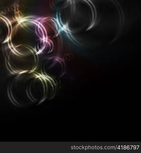 Abstract iridescent rings on a black background. Eps 10