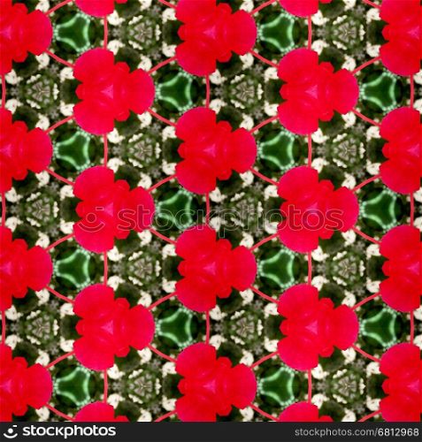 Abstract kaleidoscopic texture or background pattern design made from red hibiscus flower