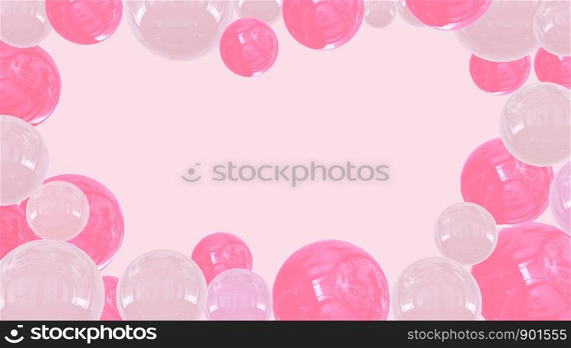 Abstract kawaii 3D illustration with geometric balloons pattern soft pastel gradient pink soft background. Concept for event Holidays,celebration