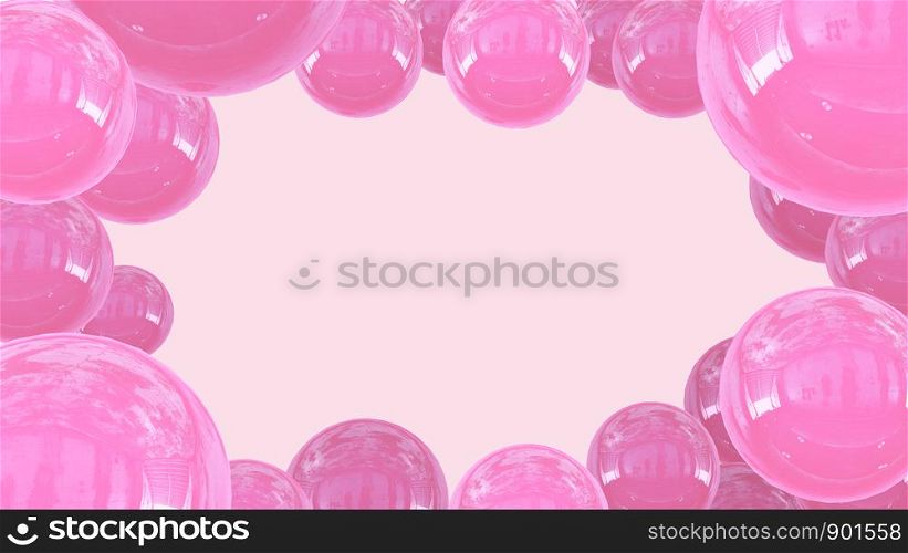 Abstract kawaii 3D illustration with geometric balloons pattern soft pastel gradient pink soft background. Concept for event Holidays,celebration
