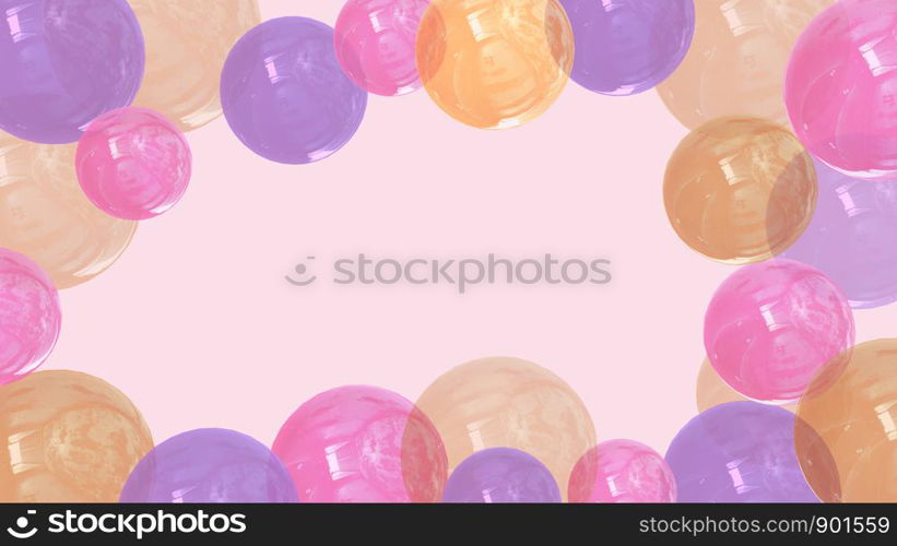 Abstract kawaii 3D illustration with geometric balloons pattern soft pastel gradient pink soft background. Concept for event Holidays,celebration