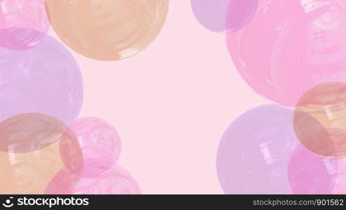 Abstract kawaii 3D illustration with geometric balloons pattern soft pastel gradient pink soft background. Concept for event Holidays,celebration