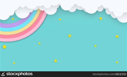 Abstract kawaii cool colorful cloud sky rainbow background. Soft gradient pastel cartoon graphic. Concept for children and kindergartens or presentation