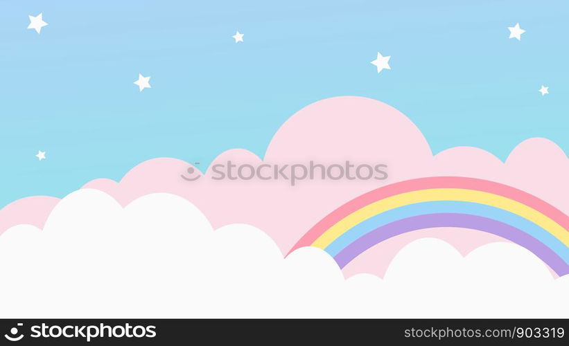 Abstract kawaii cool colorful cloud sky rainbow background. Soft gradient pastel cartoon graphic. Concept for children and kindergartens or presentation