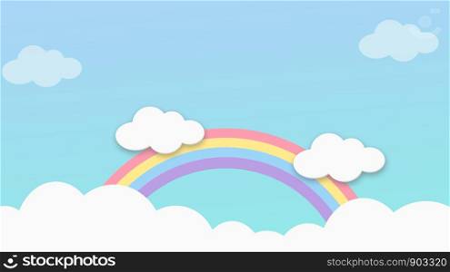 Abstract kawaii cool colorful cloud sky rainbow background. Soft gradient pastel cartoon graphic. Concept for children and kindergartens or presentation
