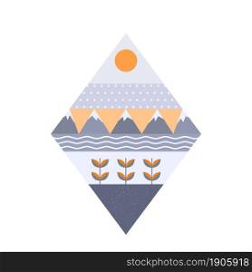 Abstract landscape from geometric shapes. Flat cartoon style. Vector illustration