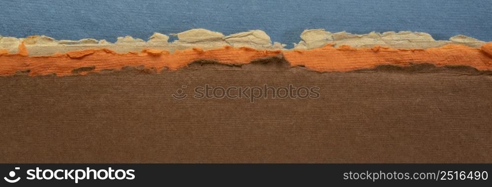 abstract landscape in blue and brown pastel tones - a collection of handmade rag papers, panorama web banner
