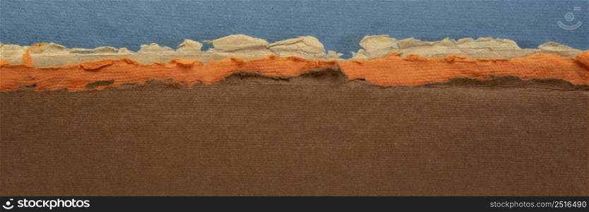 abstract landscape in blue and brown pastel tones - a collection of handmade rag papers, panorama web banner