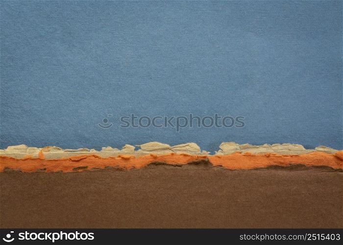 abstract landscape in blue and brown pastel tones - a collection of handmade rag papers