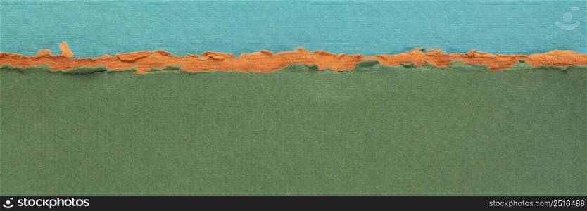 abstract landscape in blue and green pastel tones - a collection of handmade rag papers, panorama web banner