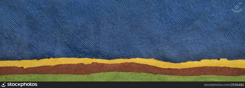 abstract landscape in green and blue - a collection of Huun papers handmade in Mexico, panoramic web banner