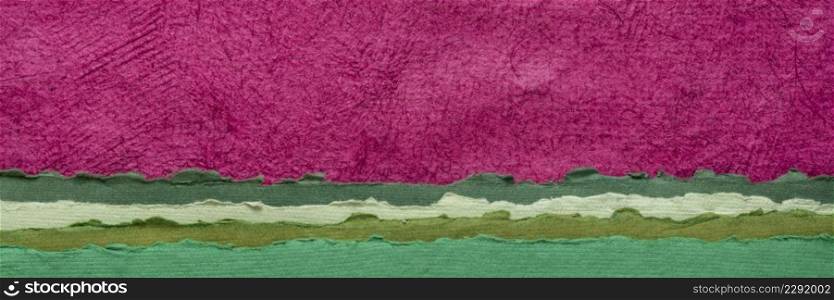 abstract landscape in green and pink pastel tones - a collection of handmade rag papers, web banner
