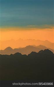 Abstract landscape of vertical mountains with orange filter