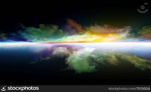 Abstract landscape. Perspective Paint series. Backdrop of clouds, colors, lights and horizon line for projects on illustration, painting, creativity and imagination