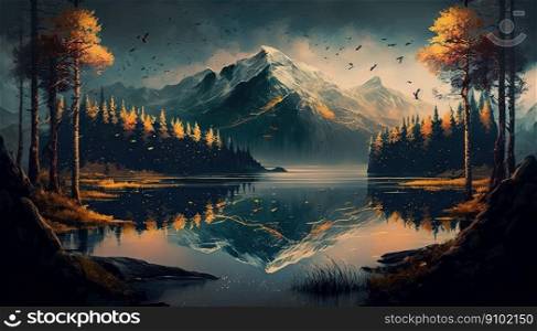 Abstract landscape with mountains in japanese style. Generative AI.. Abstract landscape with mountains in japanese style. Generative AI