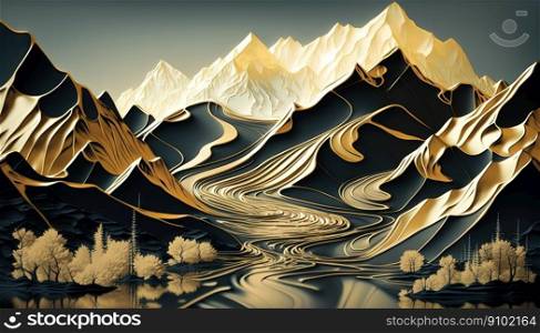 Abstract landscape with mountains in japanese style. Generative AI.. Abstract landscape with mountains in japanese style. Generative AI