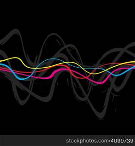 Abstract layout with wavy lines in a cmyk color scheme.