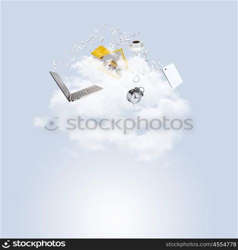 Abstract light blue background. Abstract light blue background with various objects