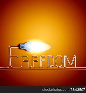 Abstract Light Bulb with the word Freedom on colour background.