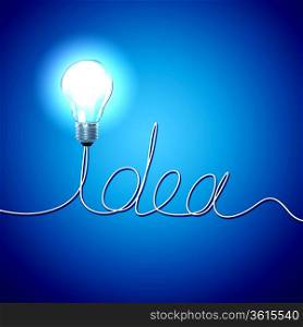 Abstract Light Bulb with the word Idea on blue background.