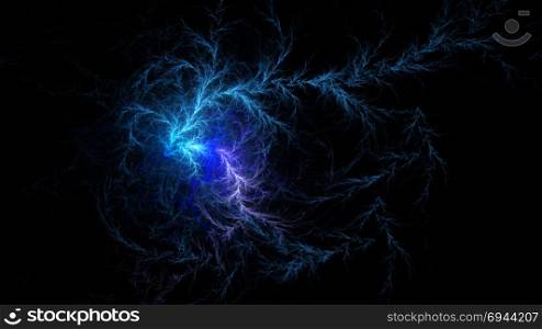 Abstract lightning fractal design isolated on black background. Widescreen.