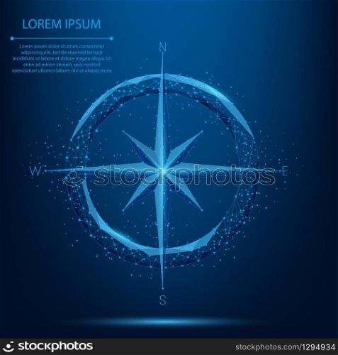 Abstract line and point compass icon. Low poly style design vector illustration