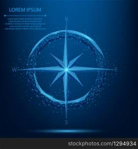 Abstract line and point compass icon. Low poly style design vector illustration