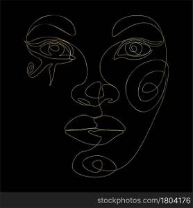 Abstract line art face with ancient Egyptian style eye makeup illustration.