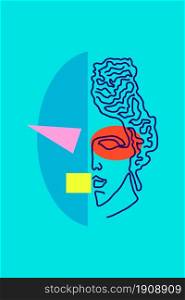 Abstract line surreal face. Modern art creative concept image with ancient statue head. Crazy contemporary drawing in modern cubism style. Funky minimalist. Retro design. Pop art poster. Zine culture.. Abstract line surreal face. Modern art creative concept image with ancient statue head. Crazy contemporary drawing in modern cubism style. Pop art poster. Zine culture. Funky minimalist. Retro design.