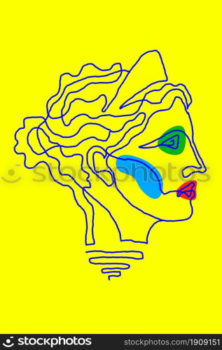 Abstract line surreal face. Modern art creative concept image with ancient statue head. Crazy contemporary drawing in modern cubism style. Funky minimalist. Retro design. Pop art poster. Zine culture.. Abstract line surreal face. Modern art creative concept image with ancient statue head. Crazy contemporary drawing in modern cubism style. Pop art poster. Zine culture. Funky minimalist. Retro design.