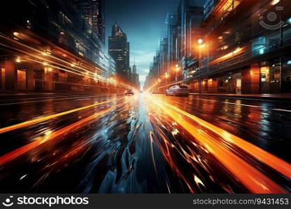 Abstract long exposure dynamic speed light trails background,created by AI