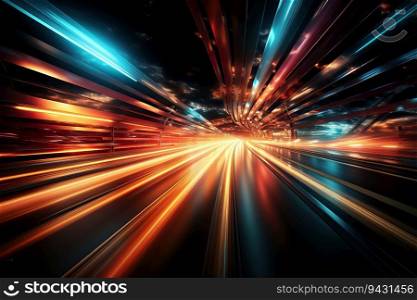 Abstract long exposure dynamic speed light trails background,created by AI